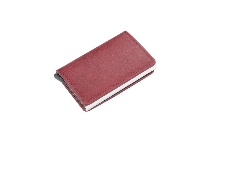 RFID Blocking Credit Card Wallet - Leather Card Organizer With Zipper (Wine Red) - View #5